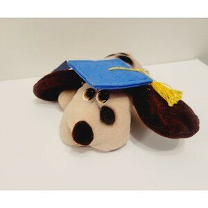 Vtg Graduation Dog Plush Toy By Applause With Blue Cap & Yellow Tassel